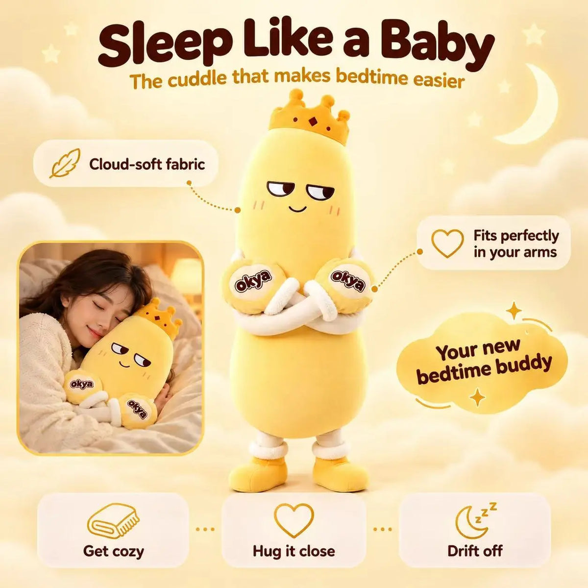 SleepHugs Automatic Patting Body Pillow – Sleep like a baby, cloud-soft fabric, fits perfectly in your arms, your new bedtime buddy