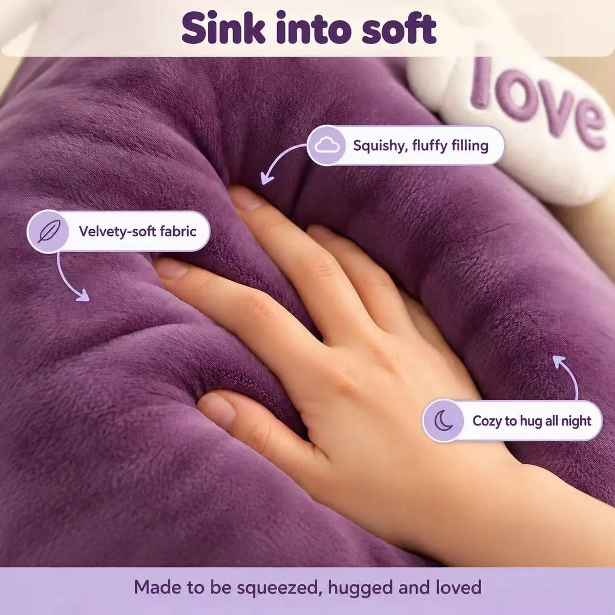 SleepHugs Automatic Patting Body Pillow – Velvety-soft fabric, squishy fluffy filling, cozy to hug all night